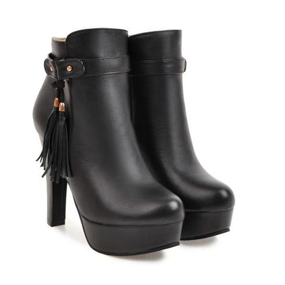 Woman Tassel High Heels Platform Short Boots